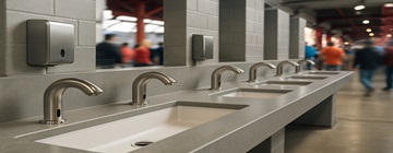 User washing hands at a coordinated vandal-resistant wash station